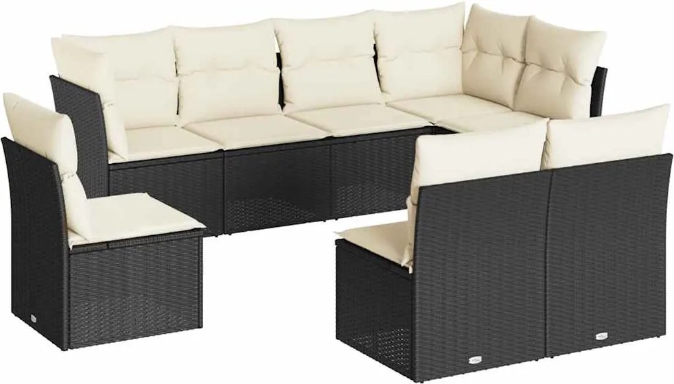vidaXL Set mobilier de grădină cu perne, 8 piese, negru, poliratan