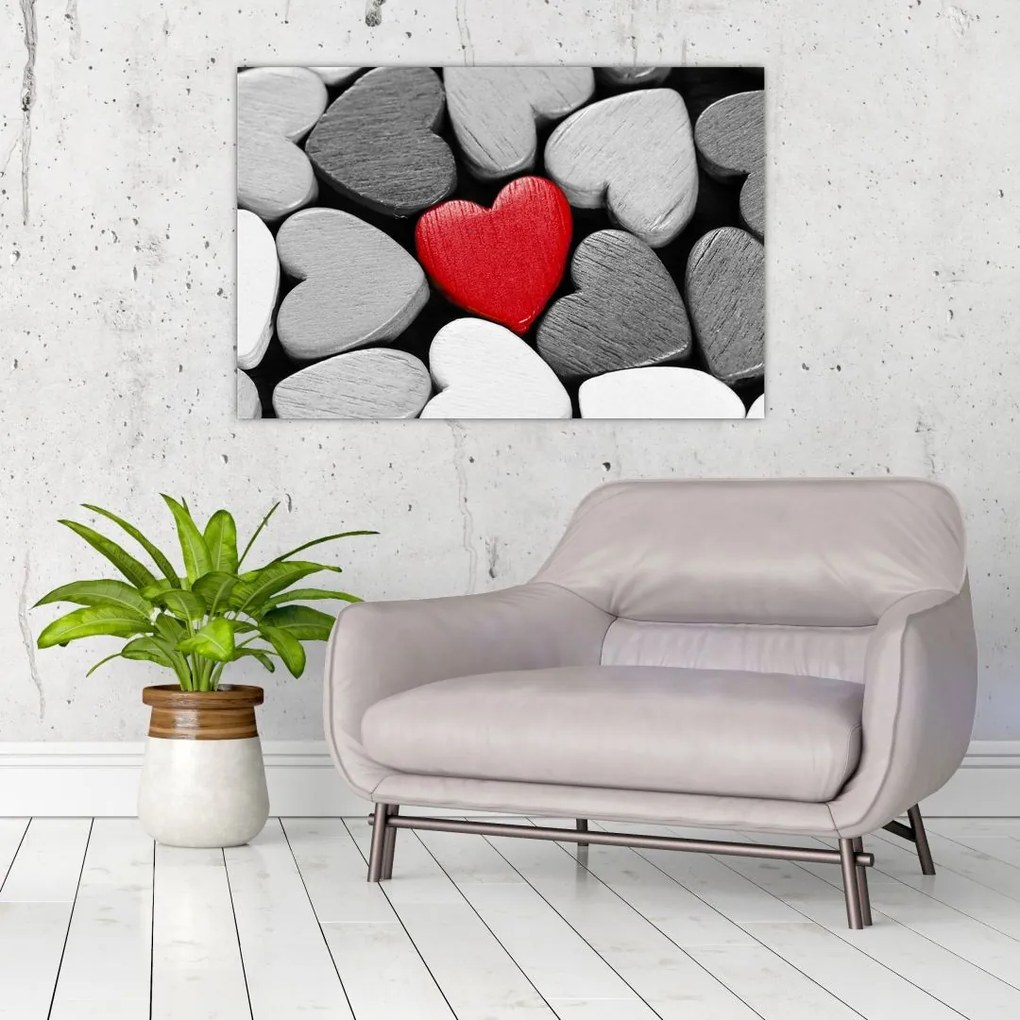 Tablou cu inimioare din lemn (90x60 cm)