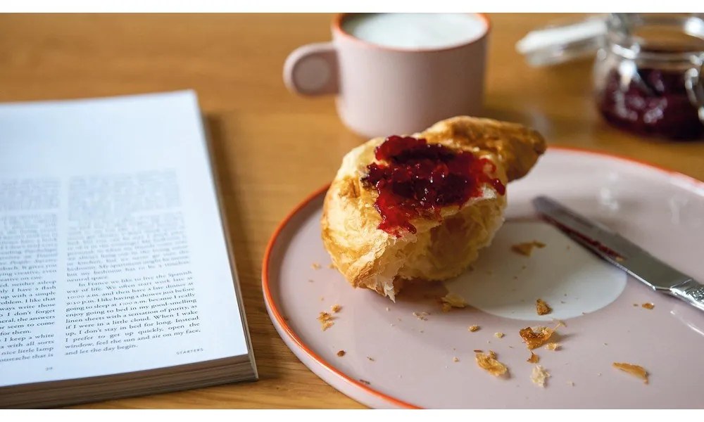 Set ceașcă cu farfurie din gresie Remember Greta, 250 ml, roz