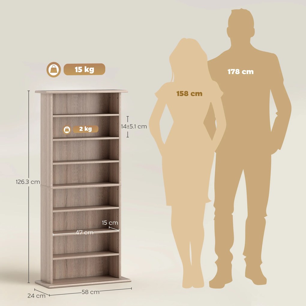 HOMCOM Raft pentru CD-uri cu 6 rafturi reglabile, capacitate 360 CD/185 DVD, 58 x 24 x 126,3 cm, culoare lemn | Aosom Romania
