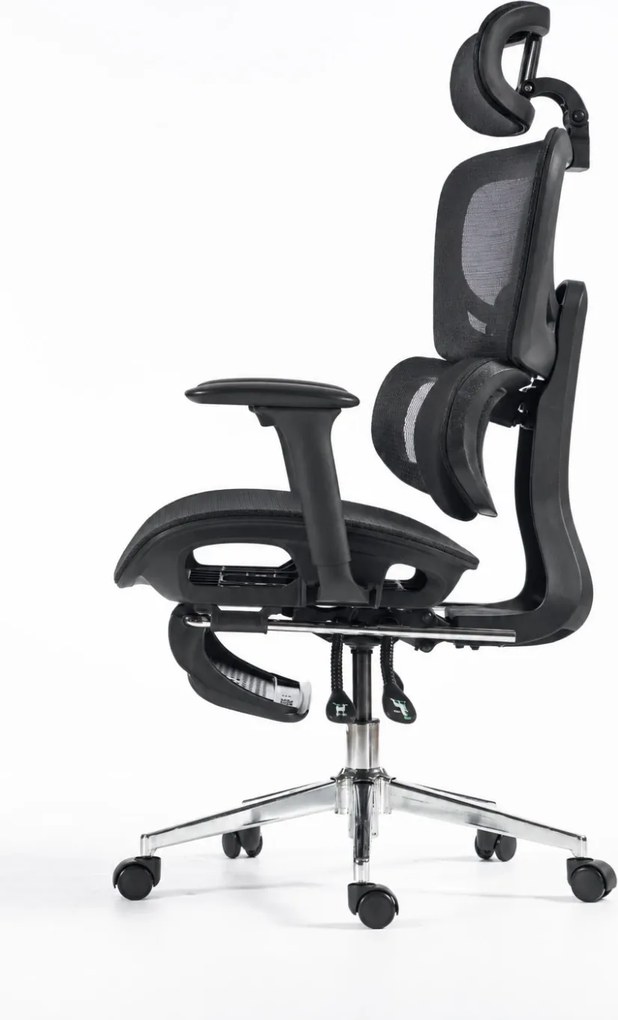 ErgoVanta Mesh — Scaun ergonomic, Suport lombar reglabil, Tetieră 2D, Cotiere reglabile, Mecanism cu blocare, Suport pentru picioare retractabil, Mesh, Negru