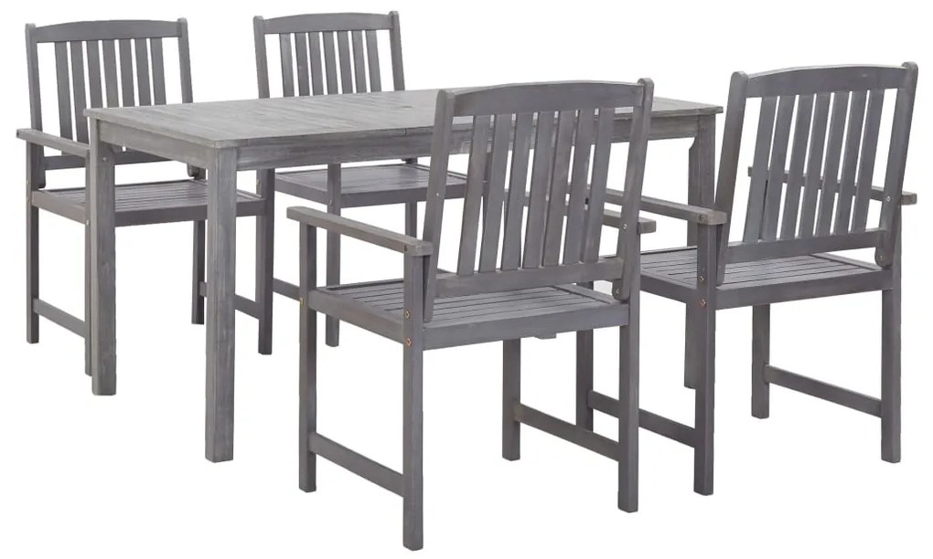 vidaXL Set mobilier de exterior, 5 piese, gri, lemn masiv de acacia