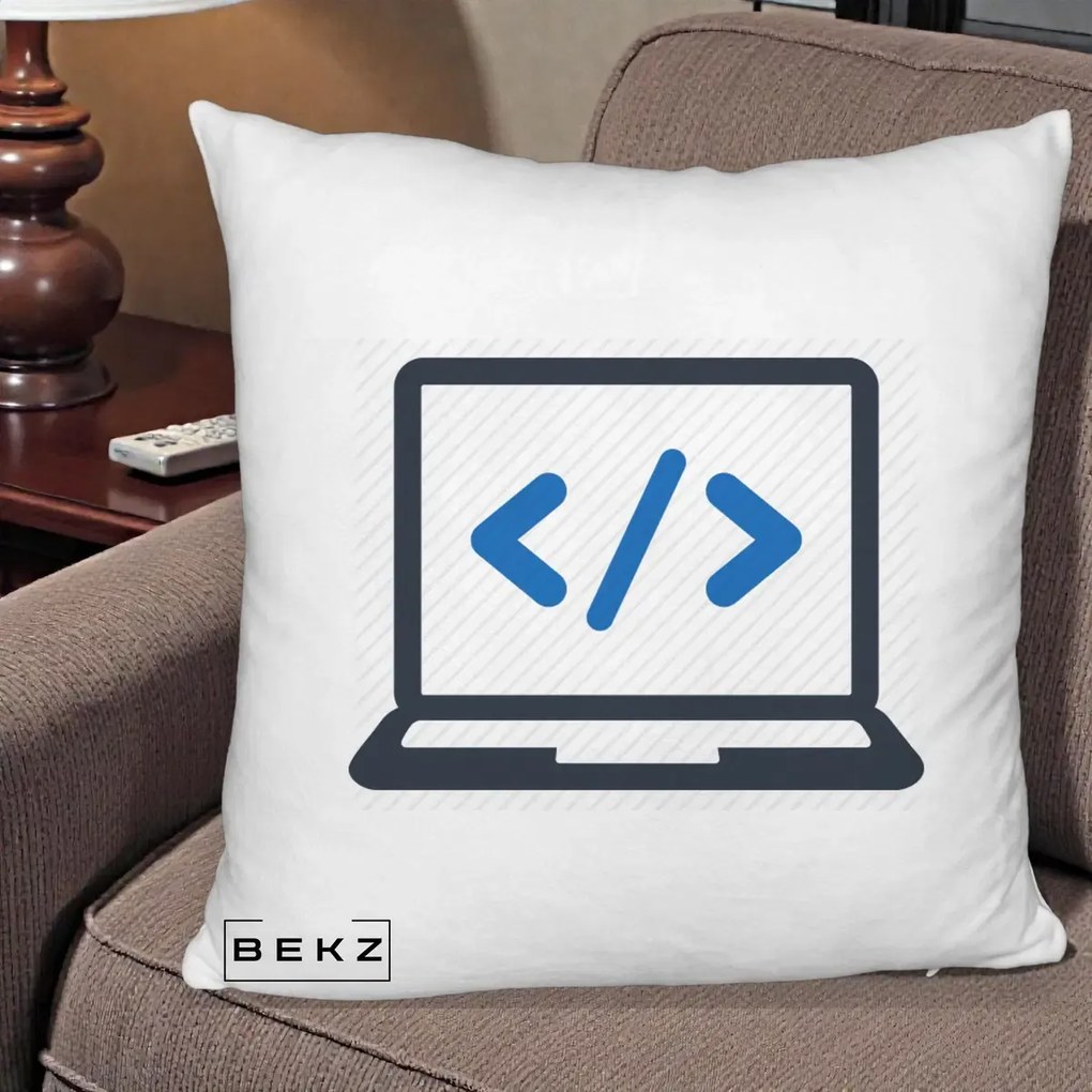 Perna Personalizata Laptop Cod HTML, 40x40 cm, Alb Pufos, Husa Detasabila, Perna Inclusa, BEKZ®