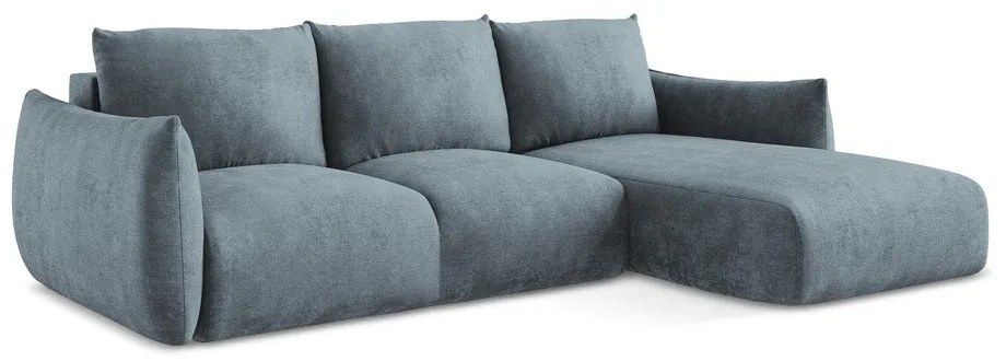 Colțar albastru extensibil cu tapițerie din chenille (cu colț pe partea dreaptă/cu șezlong) Leila – Makamii