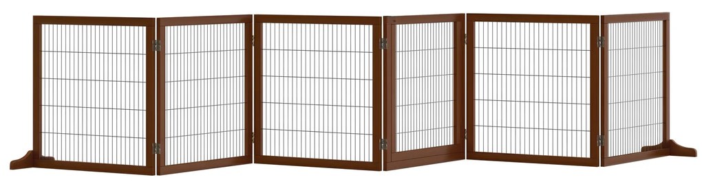 PawHut Barieră de protecție pentru câini, pliabilă, din lemn de pin, 432 x 36 x 70 cm, Cafea | Aosom Romania