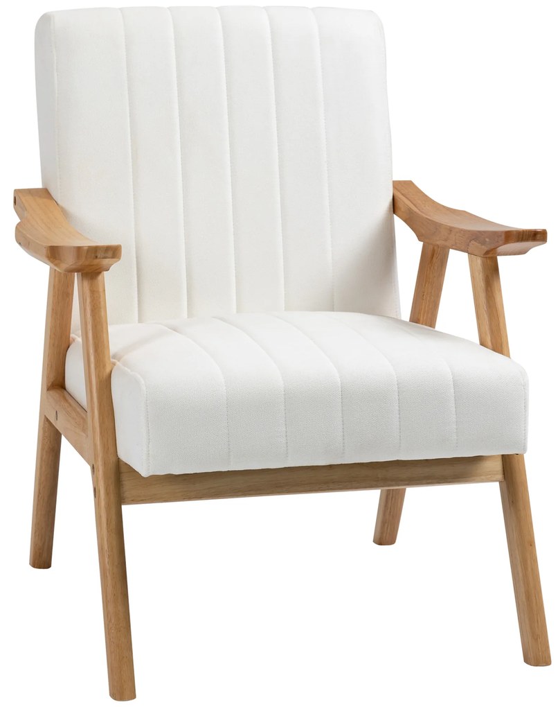 HOMCOM Fotoliu Tapitat în Design Scandi, Aspect de catifea, Cadru din Masiv de Lemn, 68 x 74 x 82cm, Crem | Aosom Romania