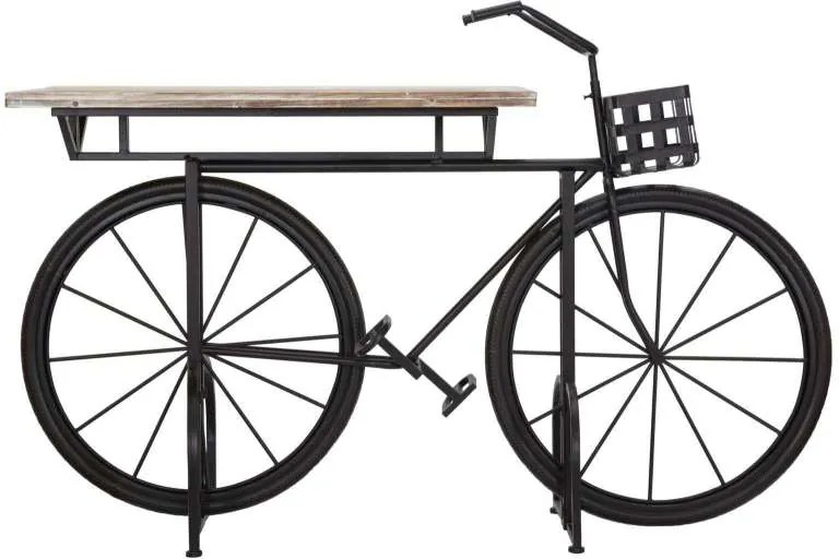 Consolă Bike, 101,5x161x59,5 cm, lemn de brad/ metal, negru/ maro