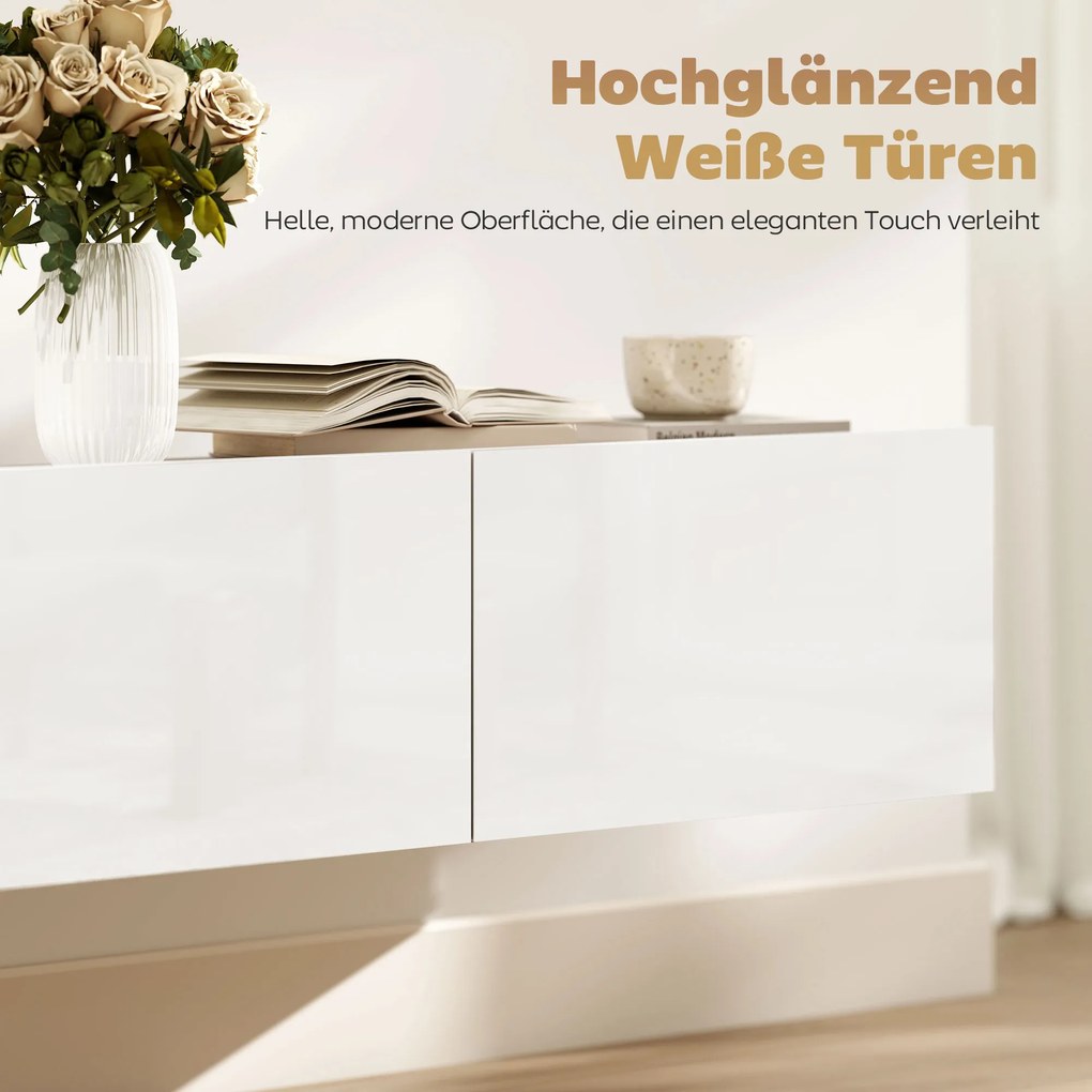 HOMCOM Comodă TV suspendată, montare pe perete, 3 sertare, mult spațiu de depozitare, 180 cm, placă aglomerată, Alb | Aosom Romania