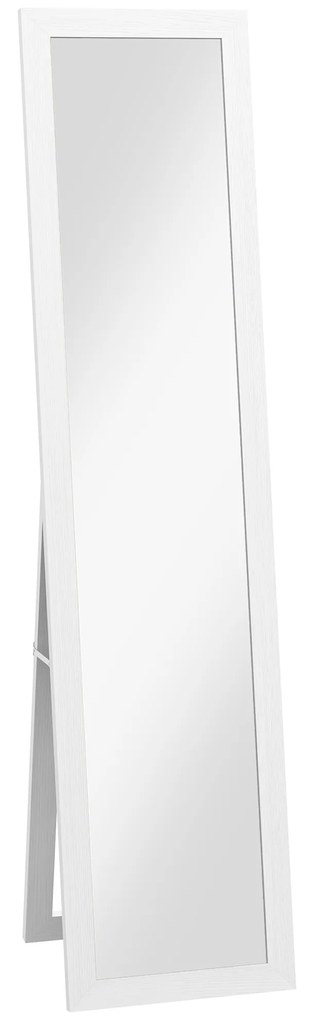 HOMCOM Oglindă cu Ramă din MDF, Picioare și Cârlige pentru Utilizare pe Podea sau pe Perete, 37x40x155 cm, Alb | Aosom Romania
