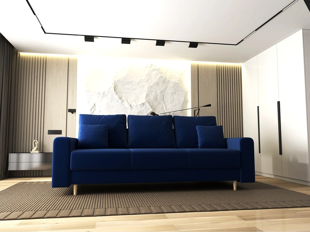 Canapea extensibilă dumonde cu ladă de depozitare si sezut confortabil din spuma high-density, Kronos Royal Albastru 210x100 cm
