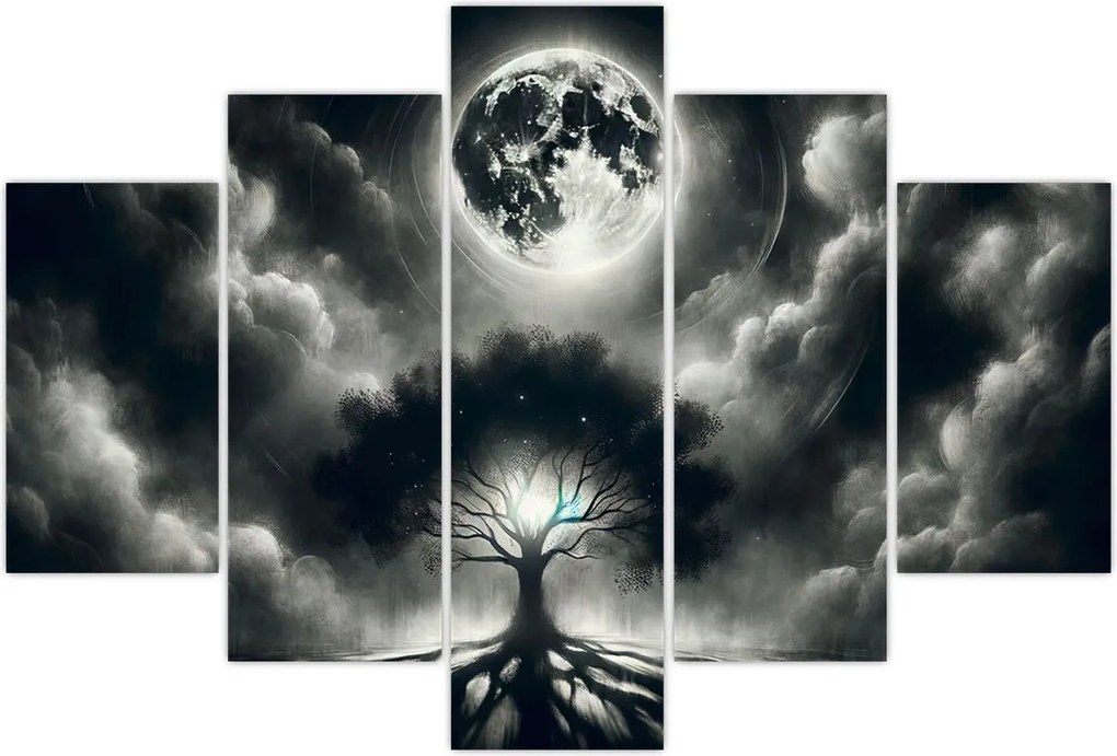 Tablou – Arbore alb-negru în lună plină (150x105 cm)