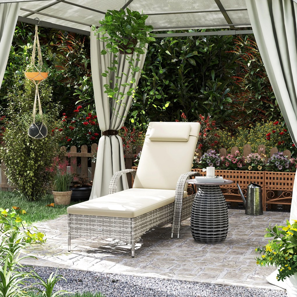 Outsunny Șezlong saltea înclinare reglabilă multi-poziții cotiere roți 200 x 73 x 30-103 cm gri deschis | Aosom Romania