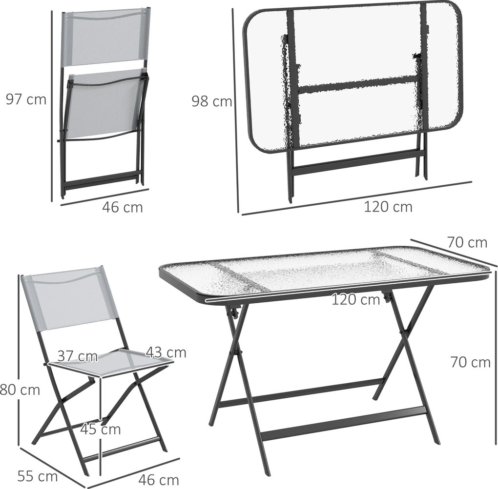 Outsunny Set de Grădină 5 Piese – 4 Scaune Pliabile din Textilene și Masă din Sticlă Securizată, Gri | Aosom Romania