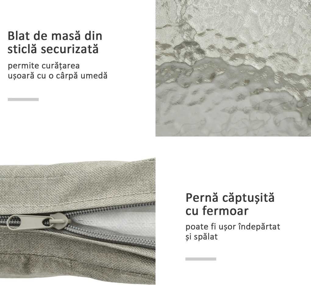 Outsunny Set mobilier de Grădină cu 2 Scaune și Măsuță de Cafea cu Blat din Sticlă, Ø49x47 cm, Maro | Aosom Romania