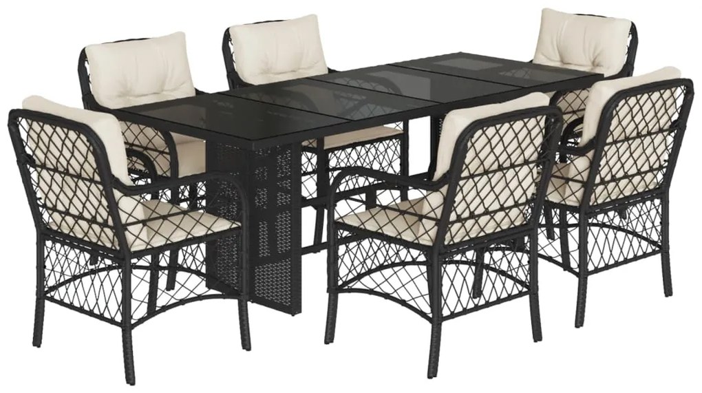 3212054 vidaXL Set mobilier de grădină cu perne, 7 piese, negru, poliratan