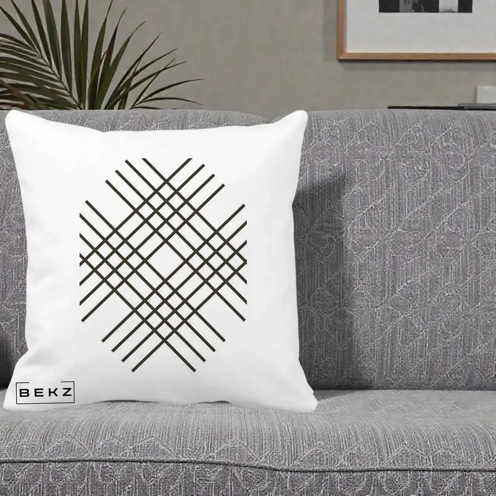 Perna Decorativa Geometric Grid, 40x40 cm, Alba Mata, Husa Detasabila, Perna Inclusa, BEKZ®