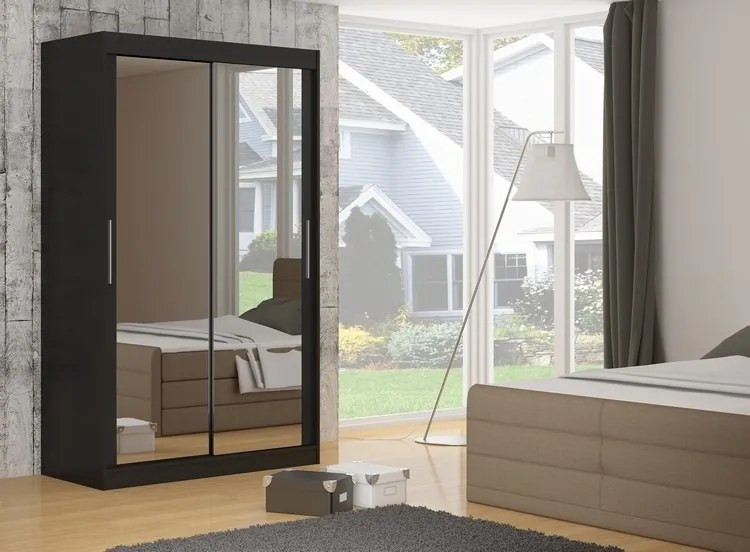 Dulap cu usi glisante si oglinda 180x215 cm, Ettore, ADRK Furniture (Culoare: Ciocolata)