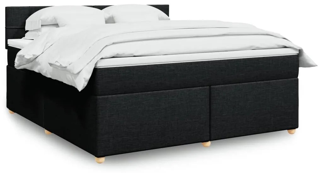 vidaXL Pat box spring cu saltea, negru, 180x200 cm, catifea