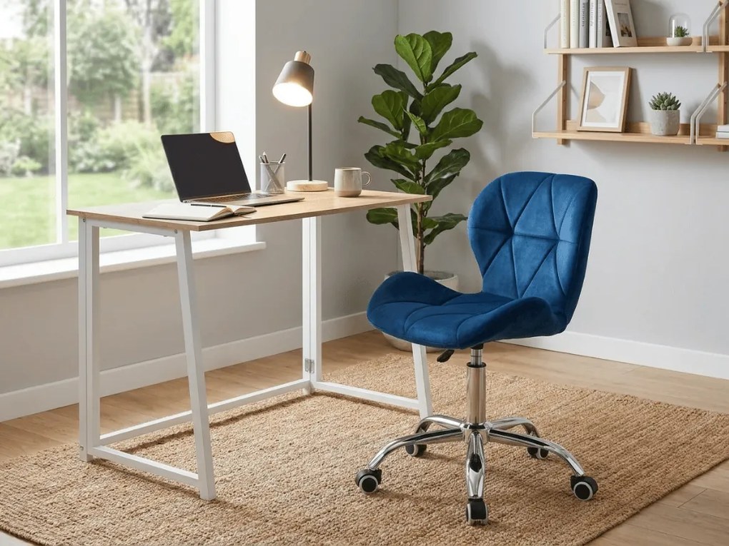 Set pentru birou ZARIMO masa 80x40 cm, alb/dub sonoma + scaun AVOLA VELVET, albastru