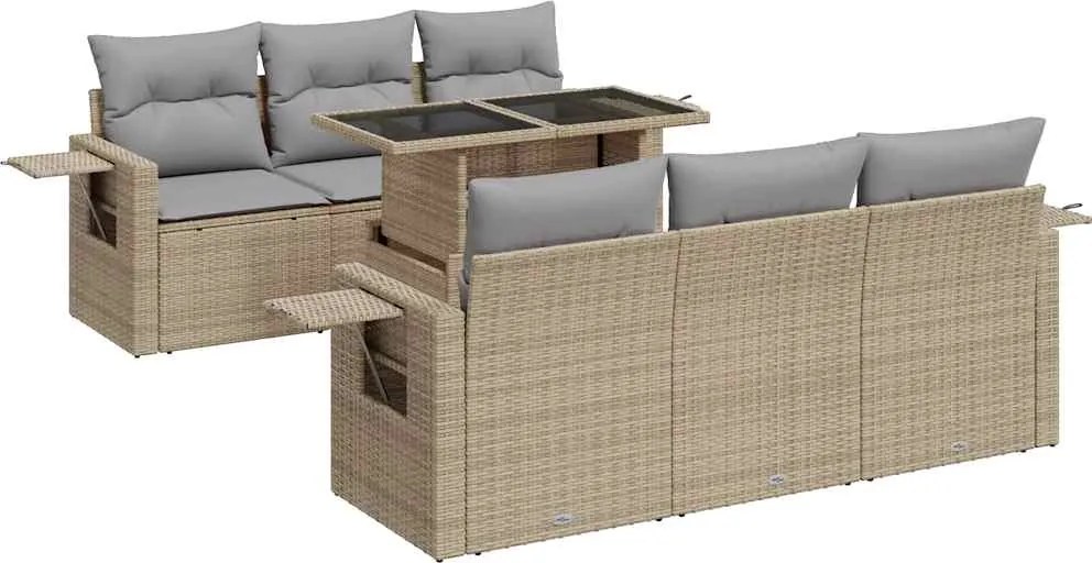 vidaXL Set canapele de grădină, 7 piese, cu perne, bej, poliratan