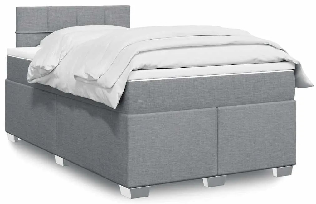vidaXL Pat box spring cu saltea, gri deschis, 120x190 cm, textil