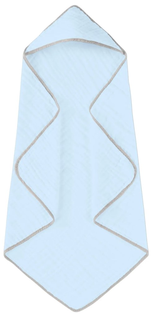 Prosop bebelus cu gluga din muselina patru straturi  80x80 cm Kidizi Light blue 100% bumbac delicat si absorbant