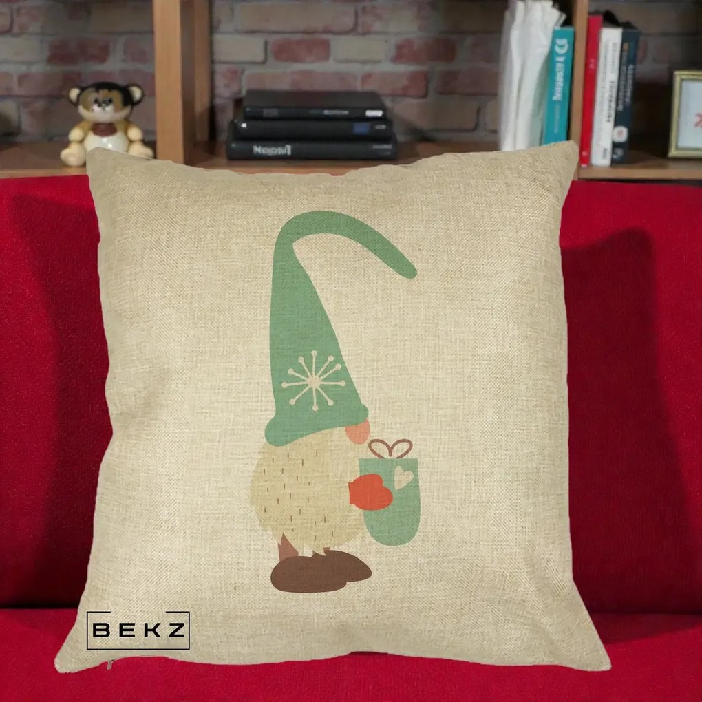 Perna Decorativa Gnom Nordic cu Cana Calda Menta, 40x40 cm, Crem, Husa Detasabila, Perna Inclusa, BEKZ®