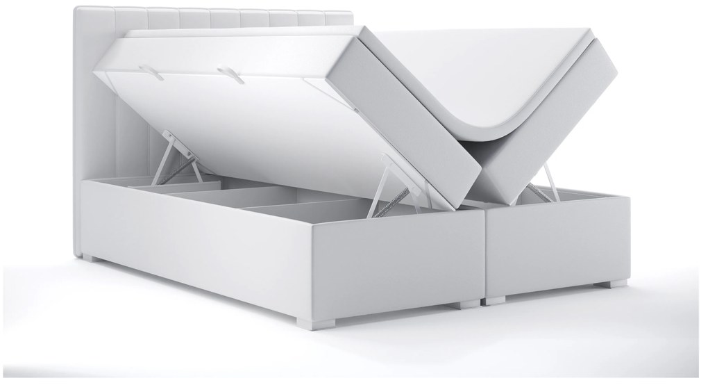 Pat matrimonial Boxspring 140 cm Ranaly (alb piele ecologică) (cu sp. depozitare). 1044307