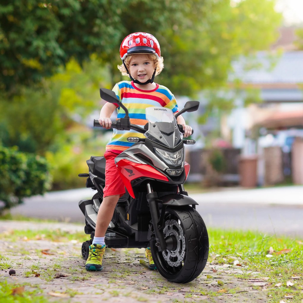 AIYAPLAY Motocicletă Electrică pentru Copii 3-6 ani, Motocilcetă cu Faruri, Muzică și Roți, Motocicletă de Jucărie din PP și Metal, 107x46x75 cm, Roșu
