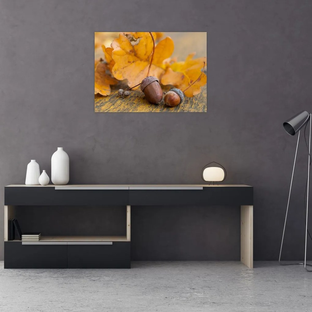 Tablou pe sticlă - Ghinde de toamnă (70x50 cm)