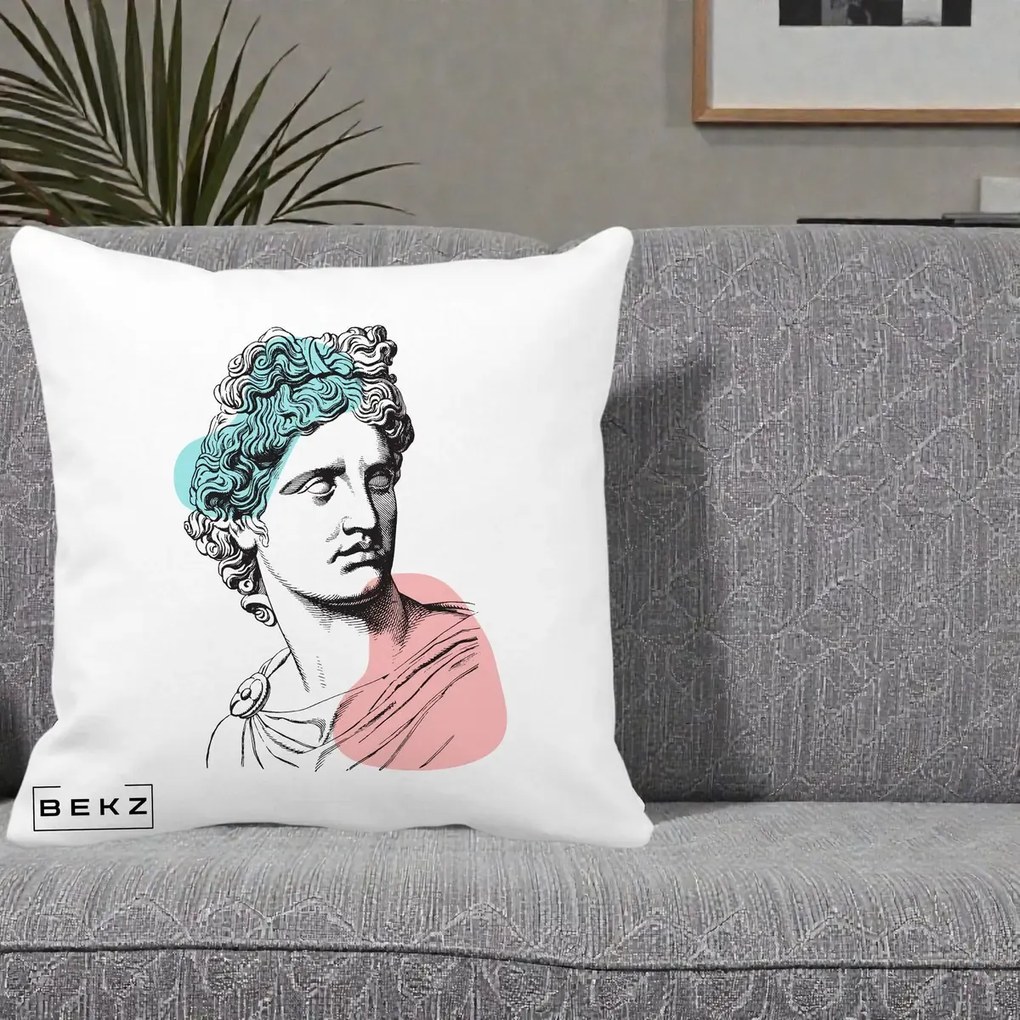 Perna Decorativa Bust Grec Vaporwave, 40x40 cm, Alba Mata, Husa Detasabila, Perna Inclusa, BEKZ®