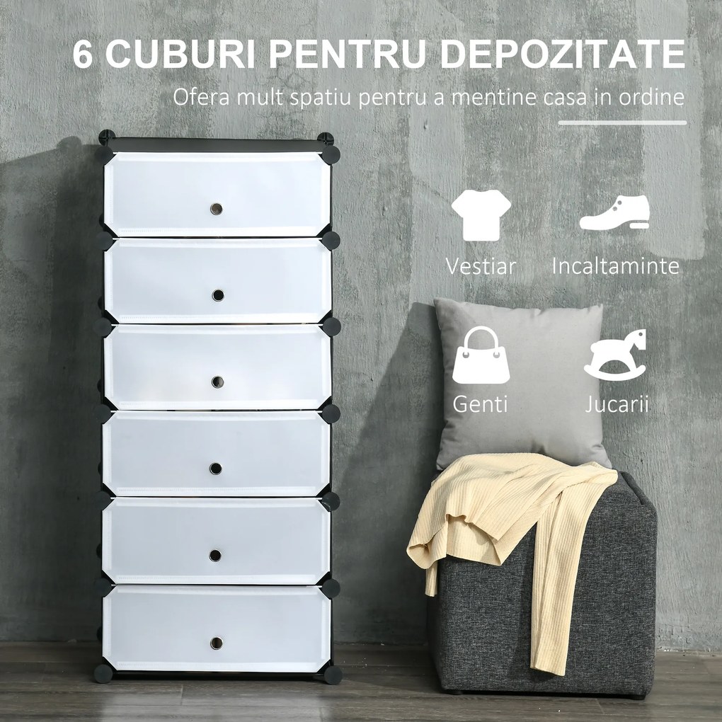 HOMCOM Mobilier pentru incaltaminte modular, 6 cuburi 45x35x17cm din plastic PP si otel, alb | Aosom Romania