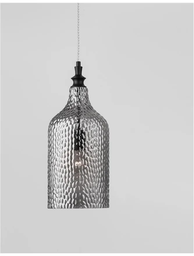 Suspensie Smoky Gray Glass Matt Black Metal LED E27 1x12 W 230 V  IP20 D: 19.5 H1: 46.4 H2: 120 cm