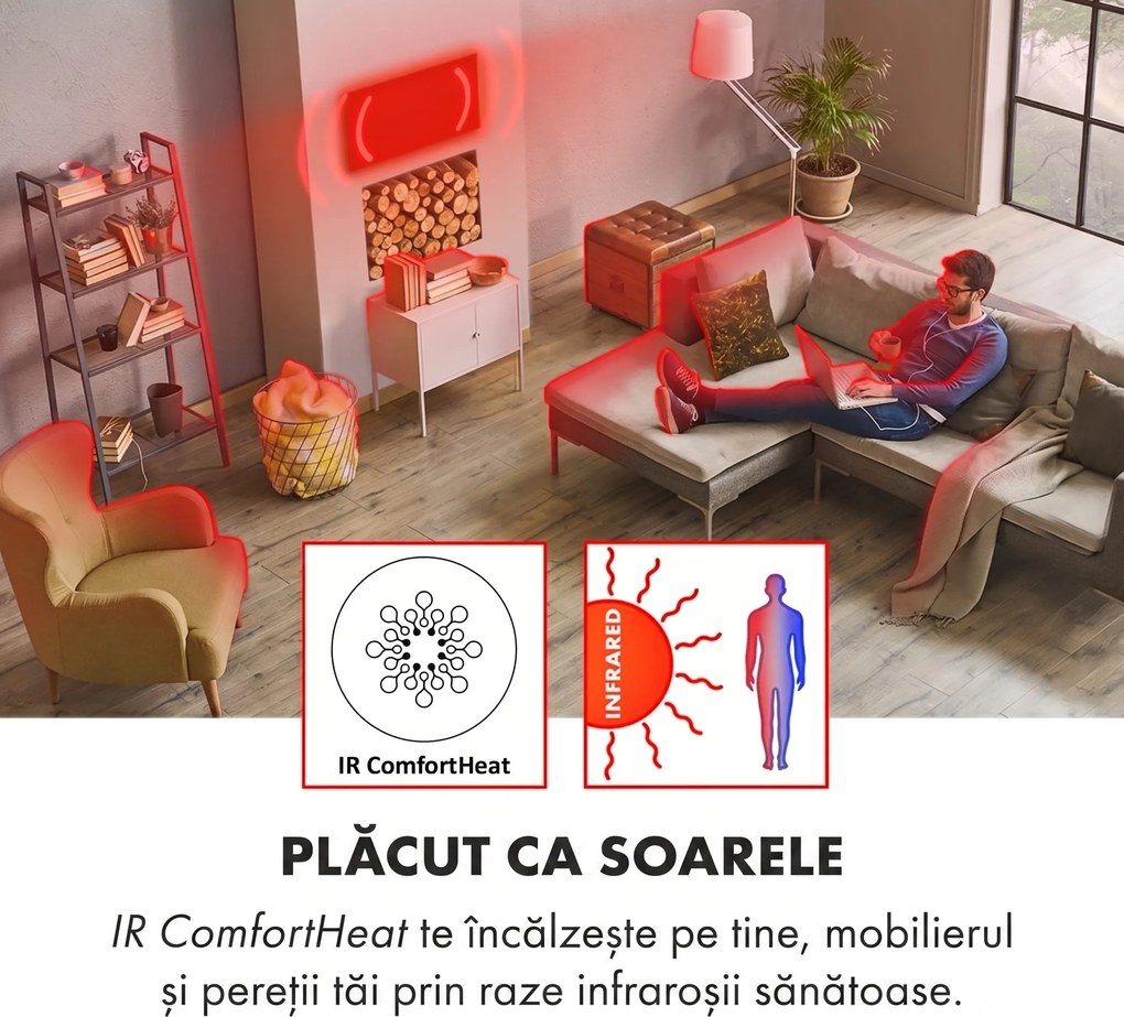 Klarstein Midnight Sun, încălzitor cu infraroșu de tavan, 130,5 x 70,5 cm, 800 W, alb