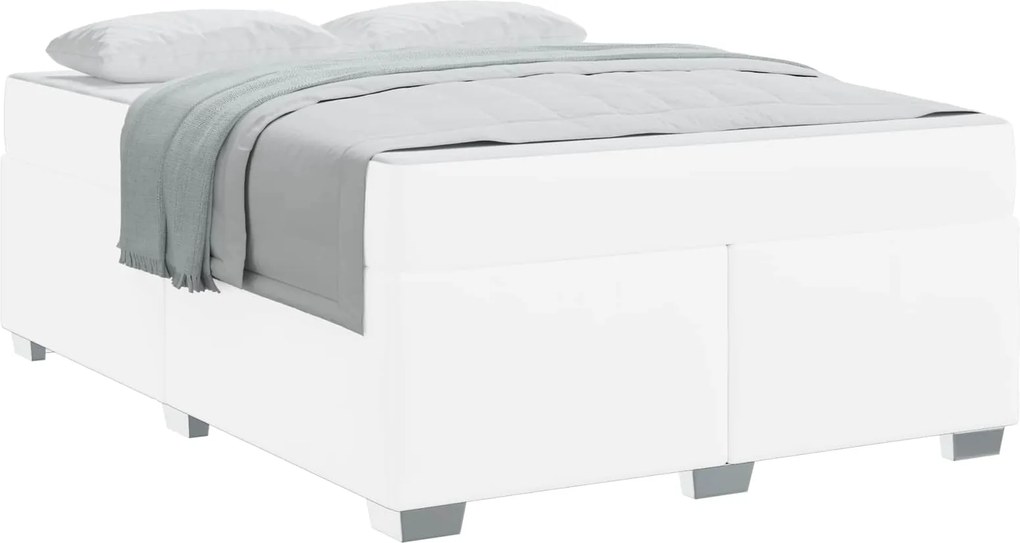 vidaXL Cadru de pat cu saltea Alb 160 x 200 cm țesătură