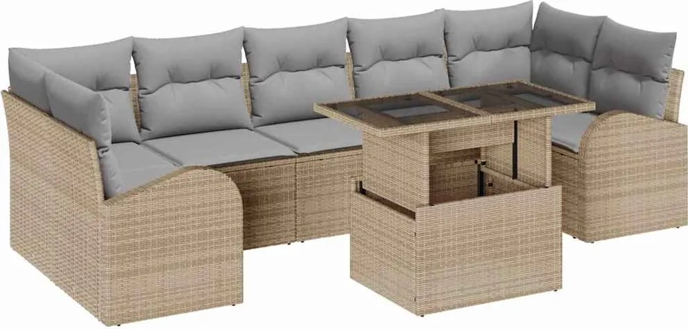 vidaXL Set de canapele pentru grădină cu pernă 8 pcs Bej Poli Rattan