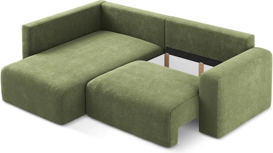 Colțar verde extensibil/cu spațiu de depozitare cu tapițerie din chenille (cu colț pe partea stângă/în formă de ”L”) Kona – Makamii