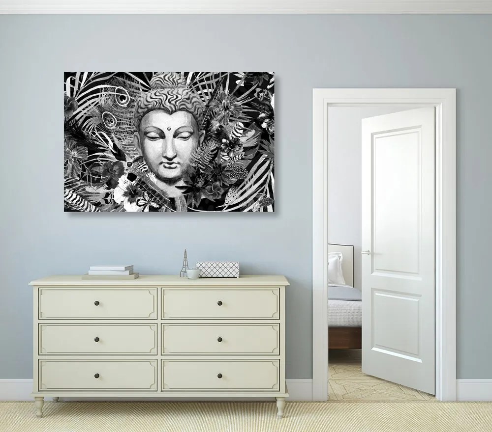 Tablou Budha pe un fundal exotic în design alb-negru
