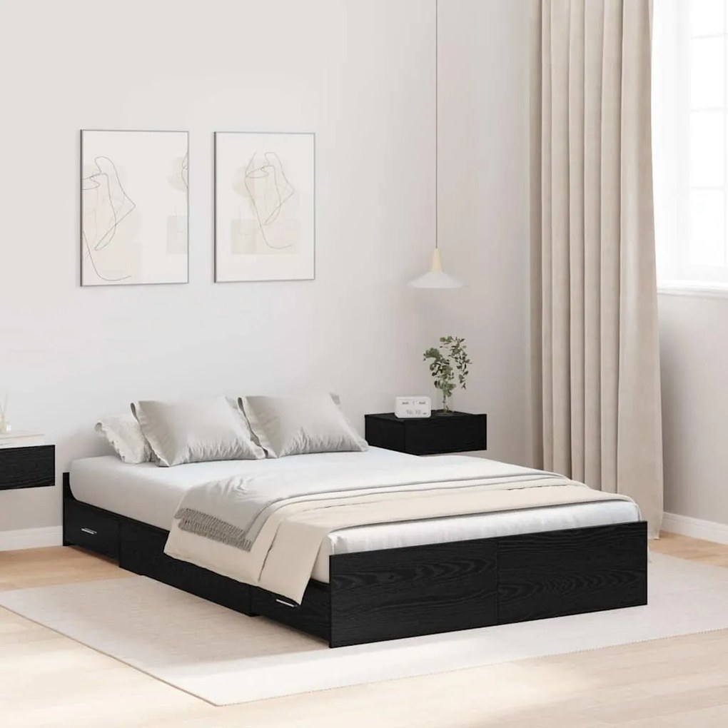 vidaXL Cadru de pat cu depozitare Stejar negru 120 x 190 cm Melamină