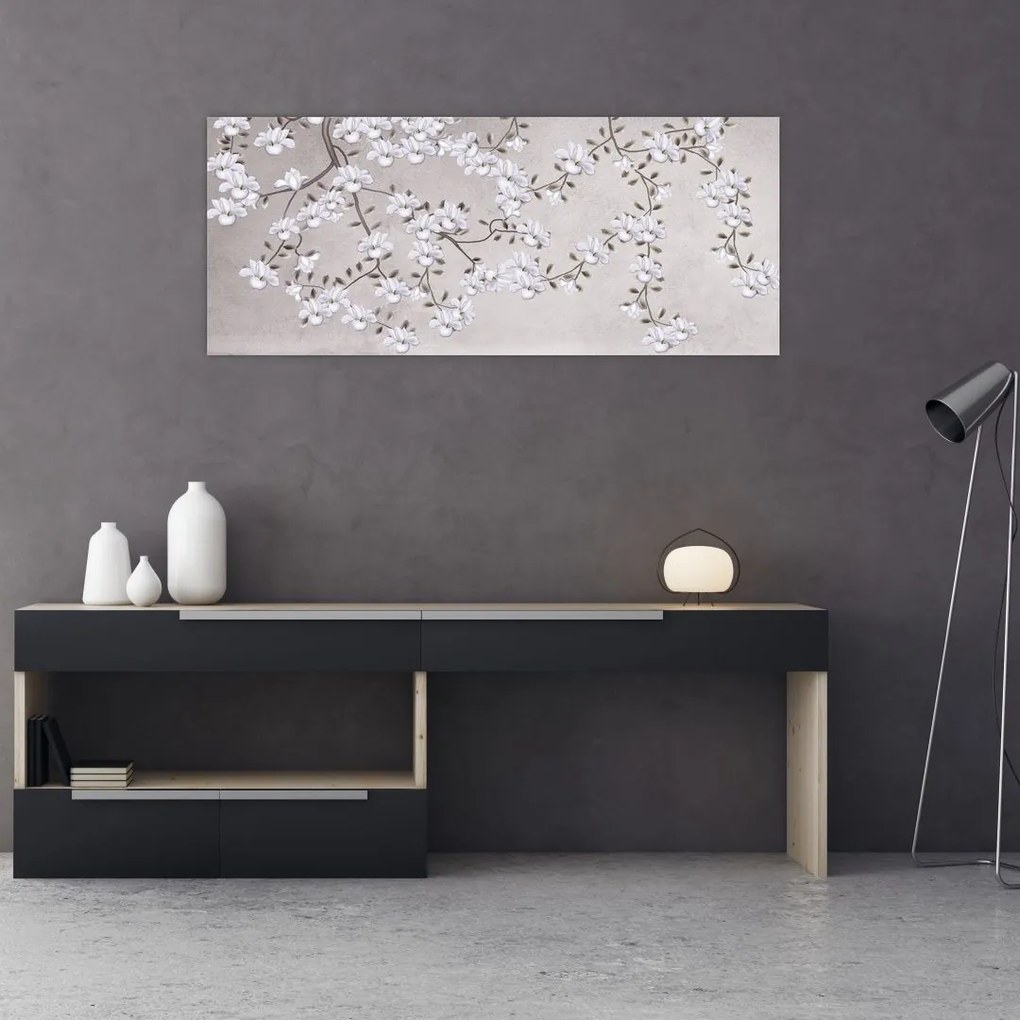 Tablou - Flori într-un peisaj gri (120x50 cm)