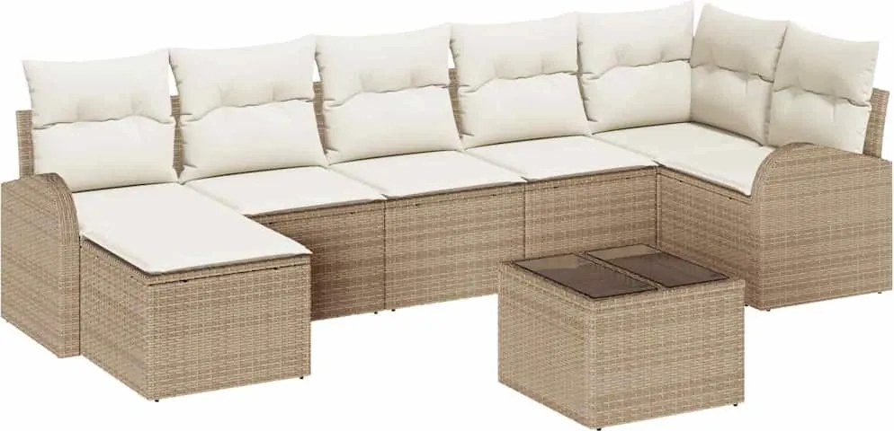 vidaXL Set de canapea cu pernă cu depozitare 8 pcs Bej poliratan