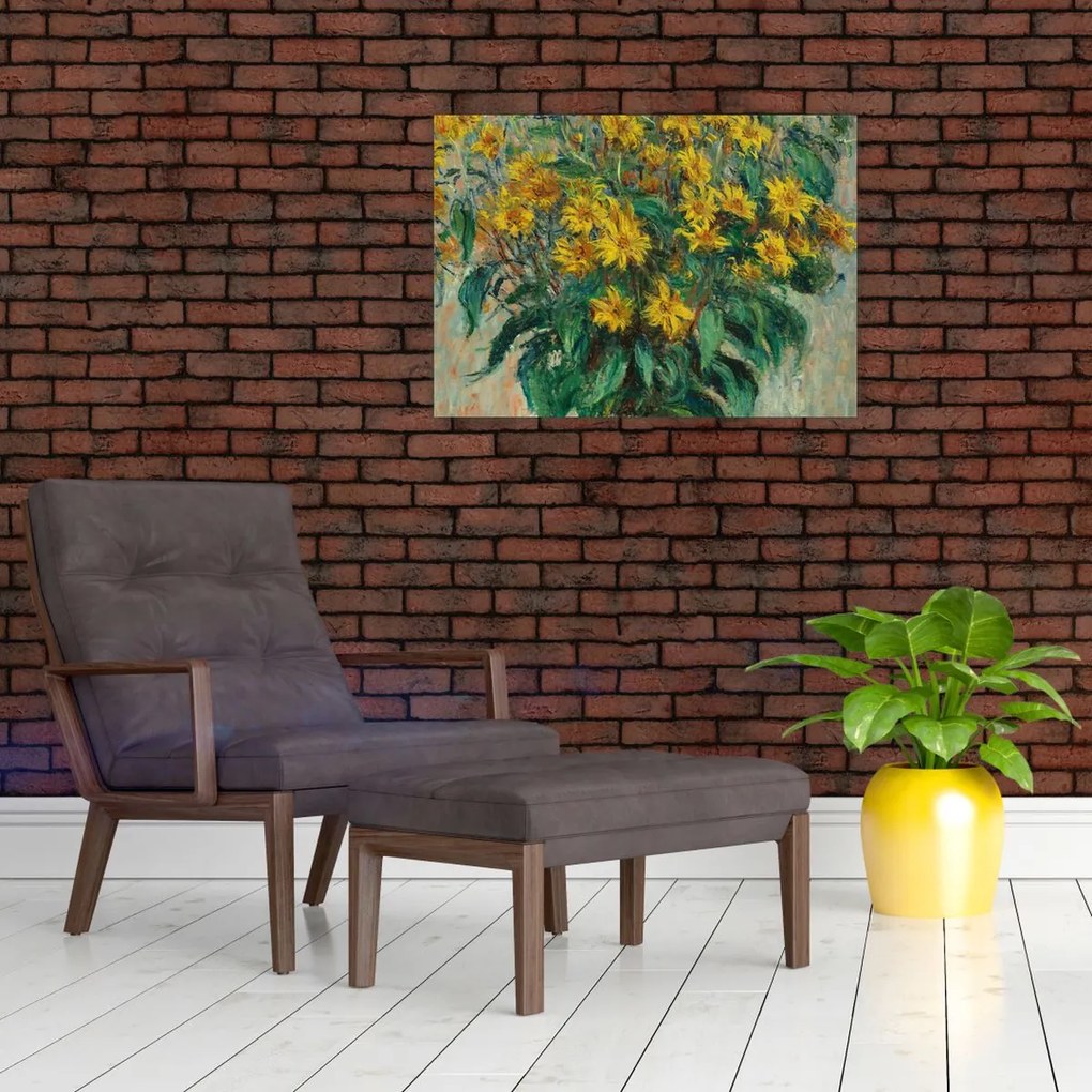 Tablou pe sticlă - Claude Monet, Jerusalem Artichoke Flowers, reproducere (70x50 cm)