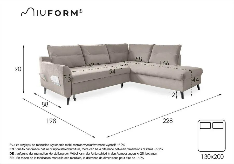 Colțar extensibil din catifea cu șezlong pe partea dreaptă Miuform Stylish Stan L, albastru deschis