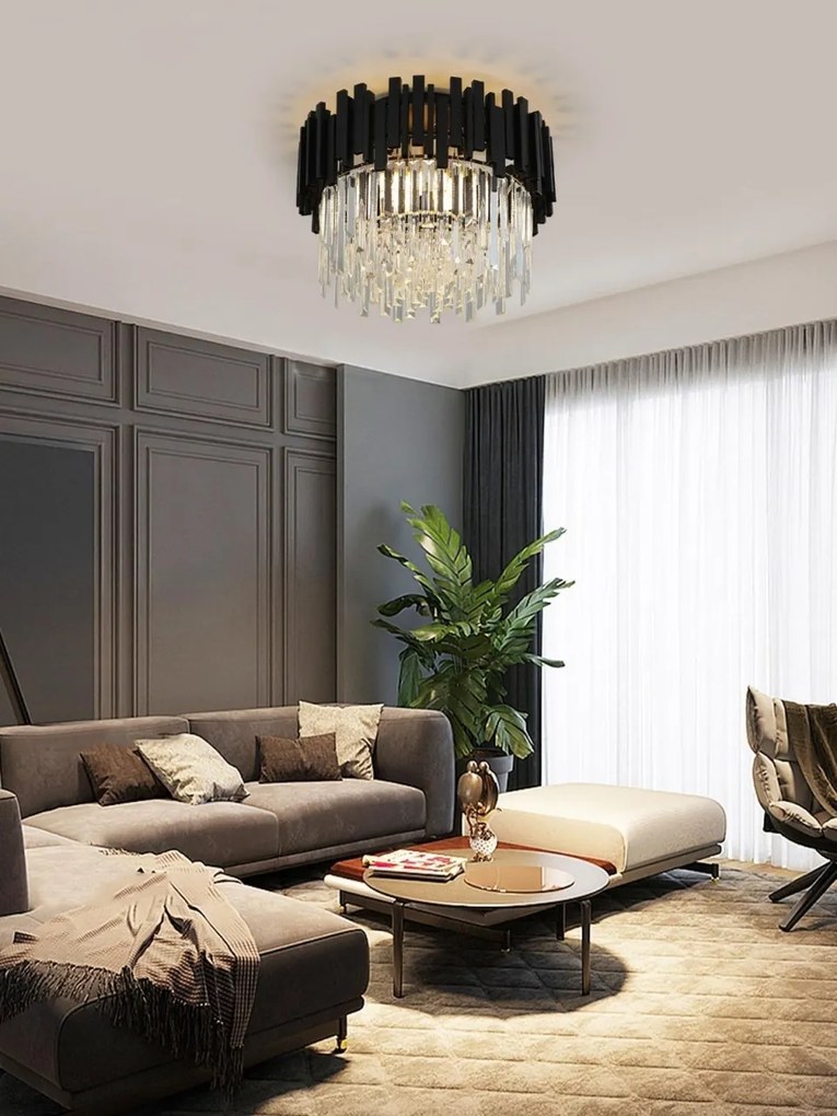 Candelabru modern cu cristale – 80 cm, culoare negru, patrat