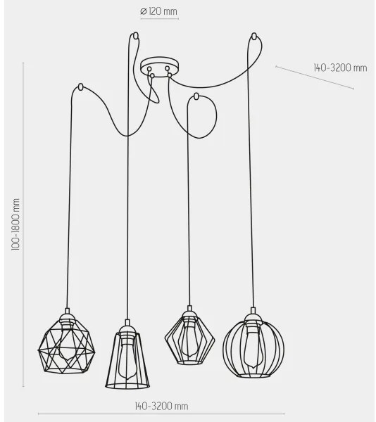 Lustră pe cablu GALAXY 4xE27/60W/230V