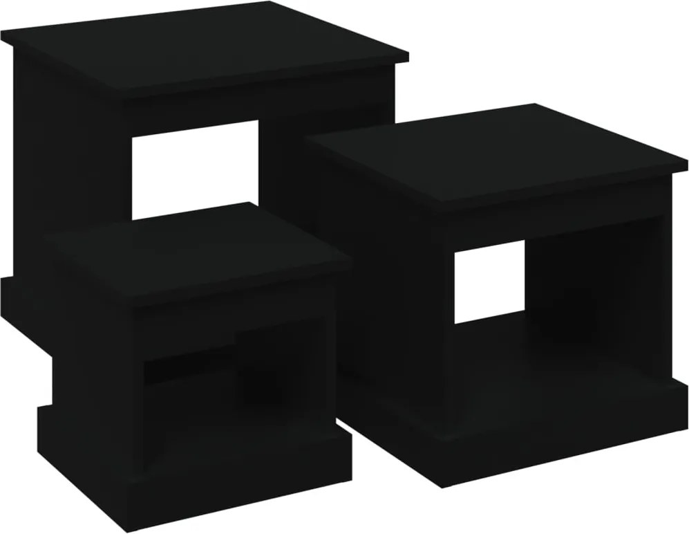vidaXL Măsuțe de cafea, 3 buc., negru, lemn prelucrat