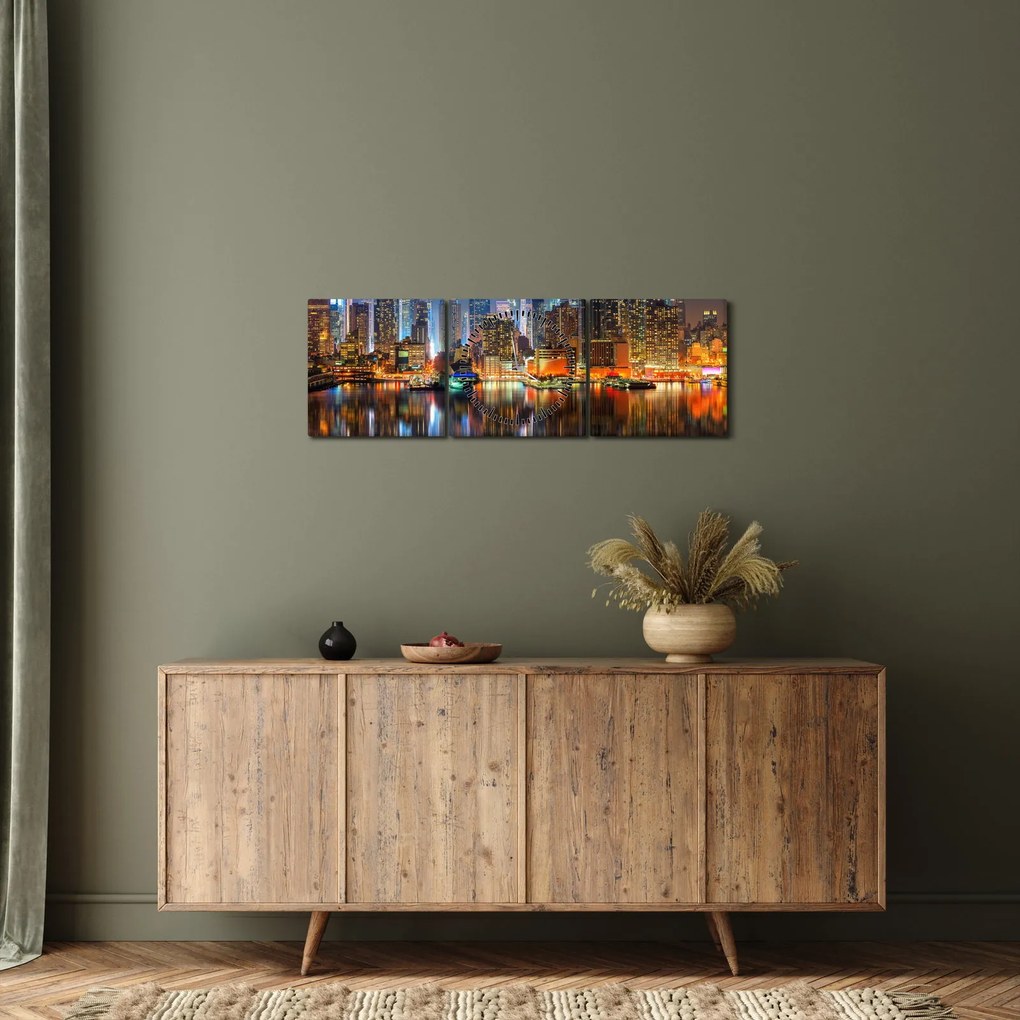 Tablou cu Manhattan noaptea (cu ceas) (90x30 cm)