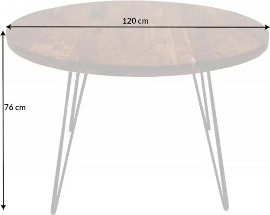 Masa rotunda design industrial vintage Scorpion 120cm, salcam natur