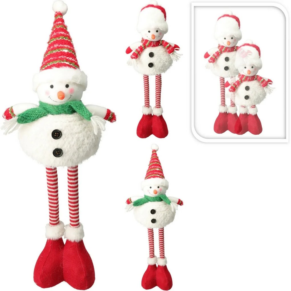 Snowman standing with green scarf, telescopic legs, 57 cm