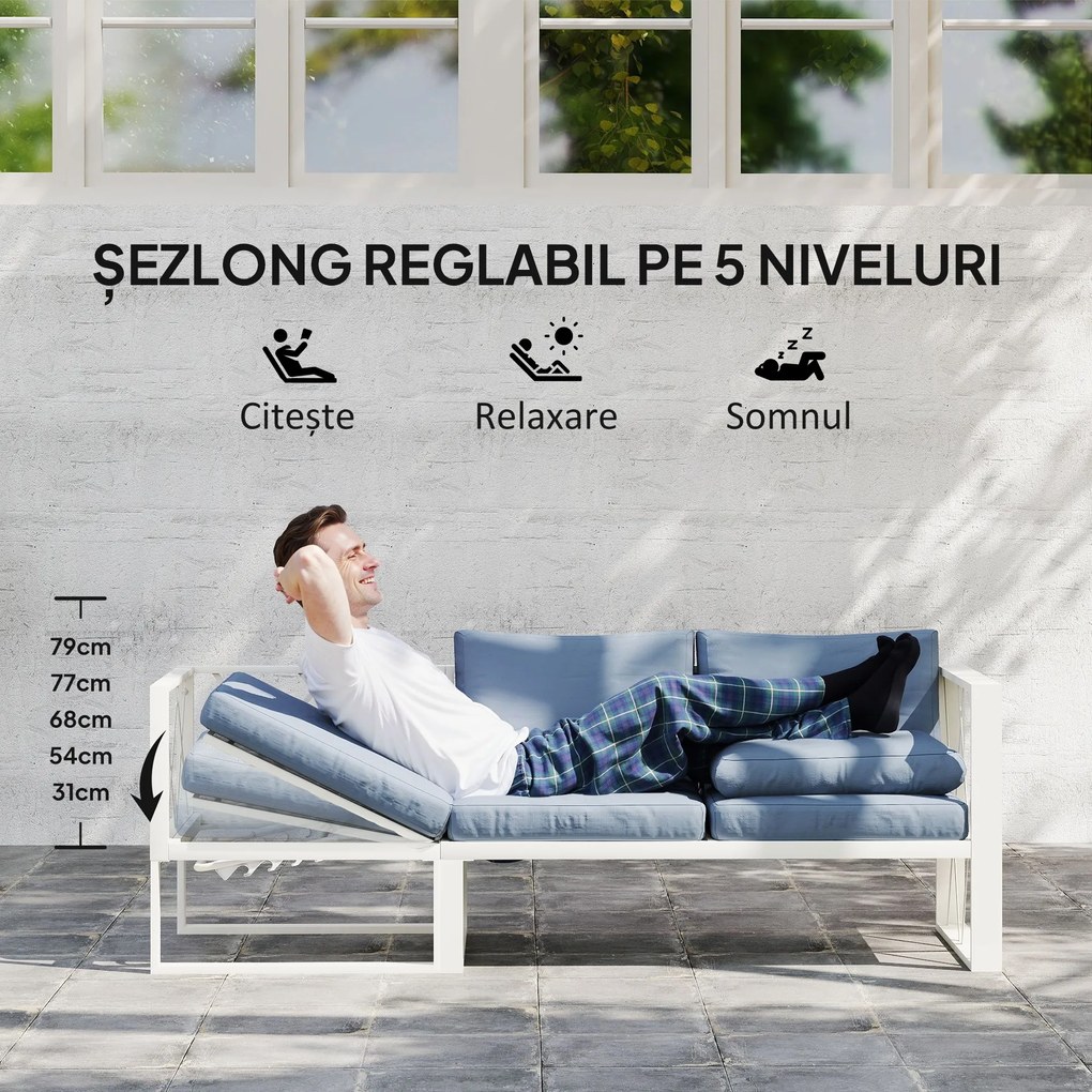 Outsunny Set Mobilier de Grădină din 4 Piese cu 2 Canapele, Fotoliu Reglabil și Măsuță de Cafea, 121x61x62 cm, Gri | Aosom Romania